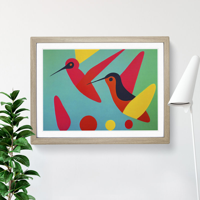 Abstract Hummingbirds Vol.2 - Single Picture Frame Print, 34cm H x 46cm W x 2cm D, Oak