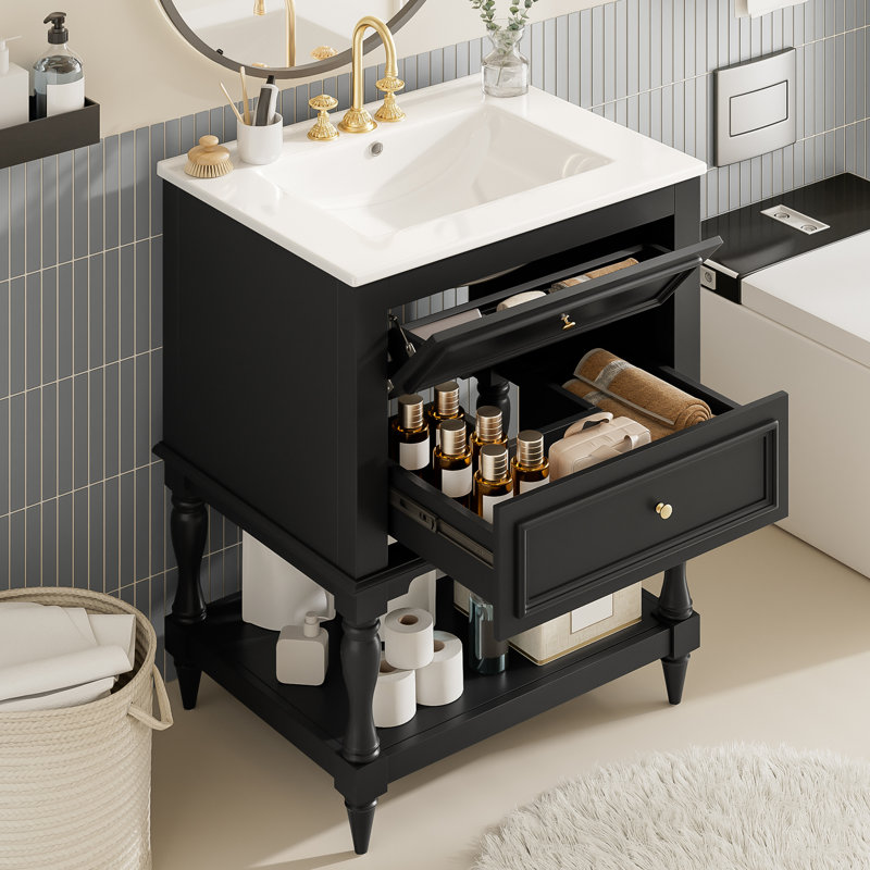 Ensemble de meuble-lavabo simple 18 po, Noir, Noir