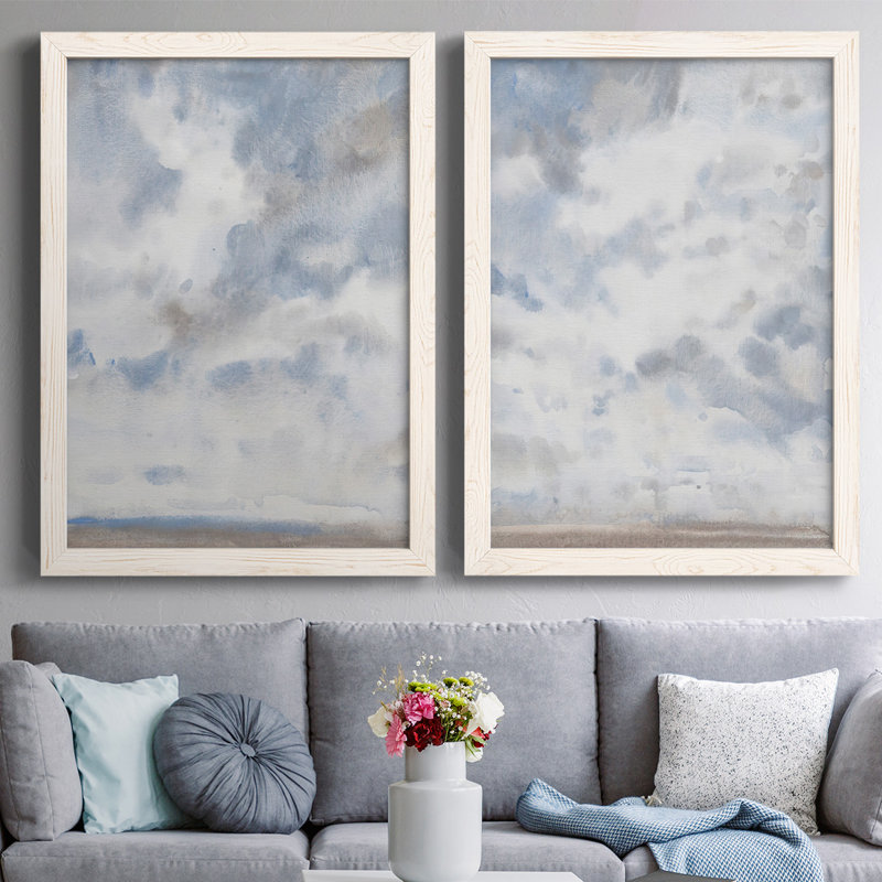 " Sky Blue III " 2 - Pieces Painting Print, White, 27.5" H x 75" W x 1.5" D