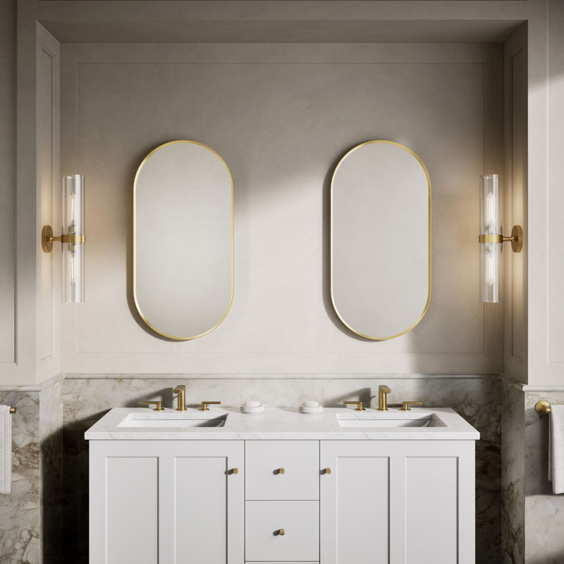 Miroir de salle de bain avec miroir Essential, Doré brossé moderne, 36 po x 18 po