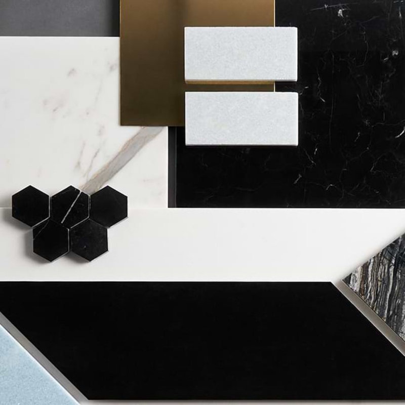 Margo 9" Hexagon Polished Calacatta Marble and Brass Mosaic Tile