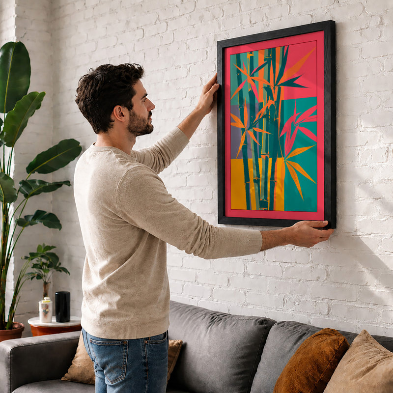 Geometric Bamboo Study Mid-Century - Framed Print, A3 - 42.0 x 29.7 cm, White