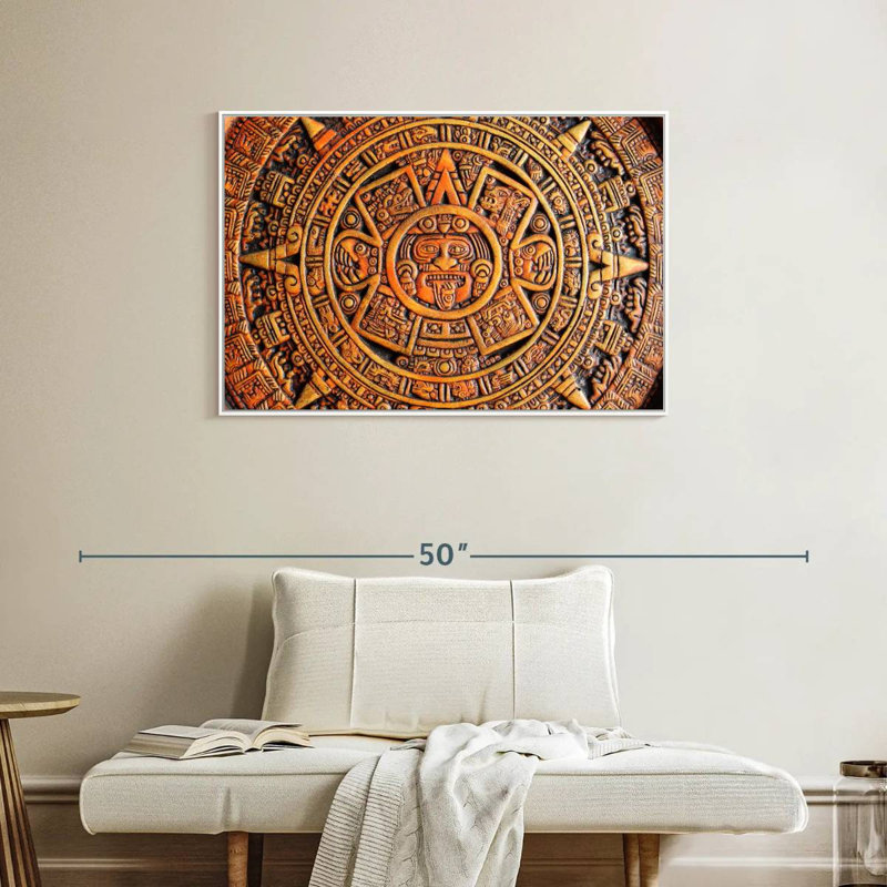 Calendrier aztèque, Cadre flottant blanc, 37 po x 25 po