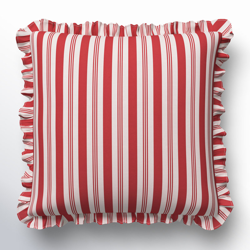 Aneatra Ruffled Cotton Blend Reversible Throw Pillow, 18" x 18", Pillow Cover Only - No Insert, Red Multi-Striped