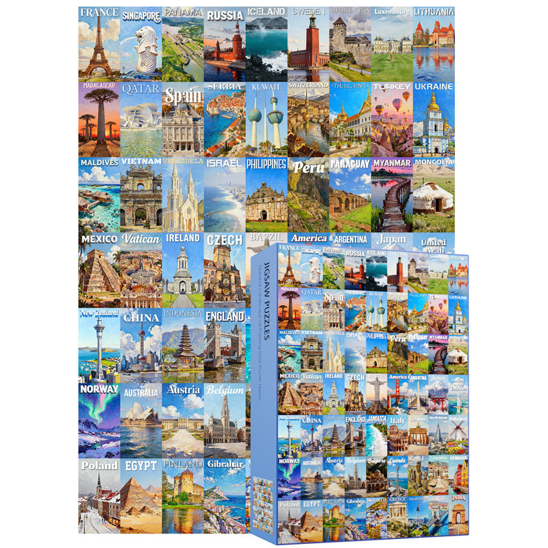 Multi-country jigsaw puzzle，1000pcs matte velvet surface
