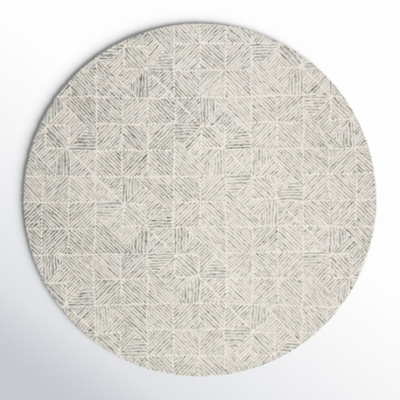 Tapis vert clair / ivoire en laine / coton touffeté à la main Linsly, Rond 4 pi