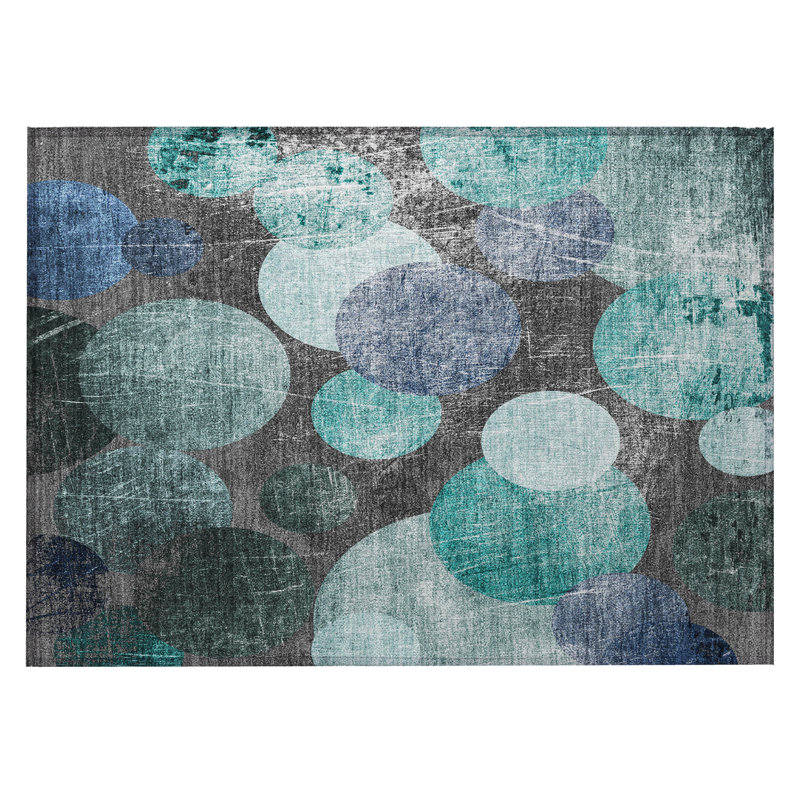 Tapis extérieur gris antidérapant lavable abstrait 2 pi x 3 pi bleu et mauve