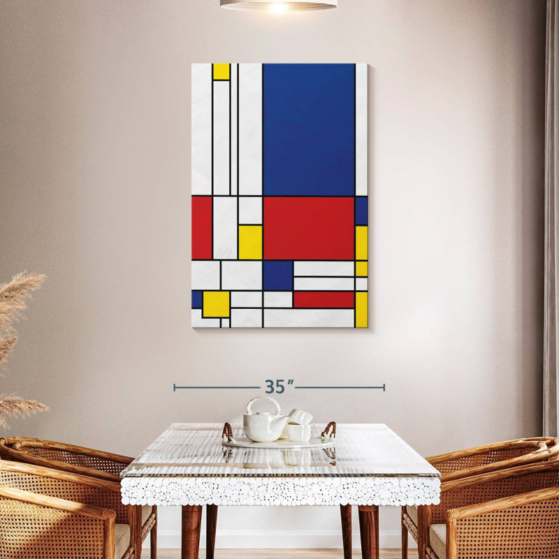 Géométrique «Mondrian II» sur toile, H 45 po x l 30 po x P 1,25 po