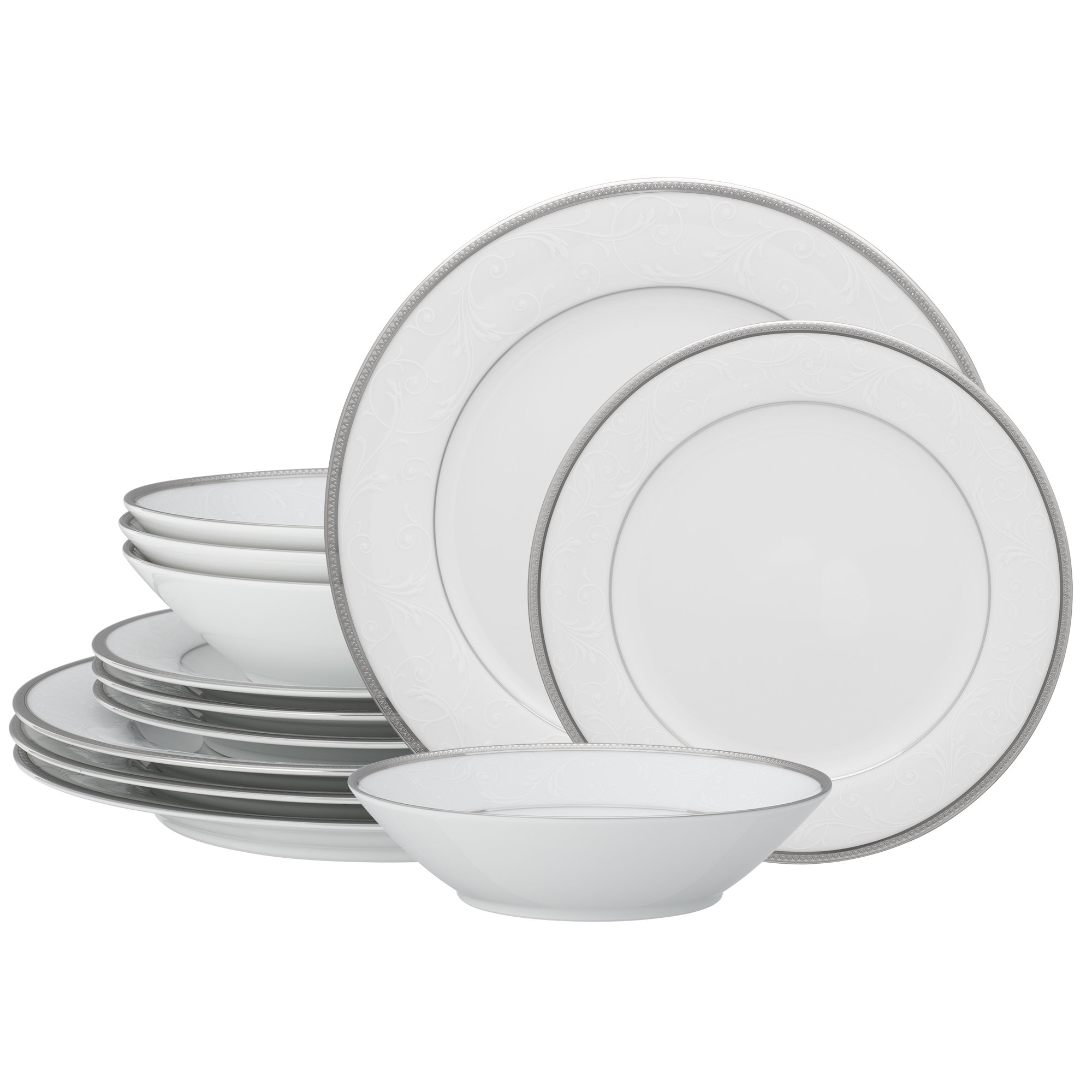 Noritake Regina Platinum 12-Piece Dinnrware Set, Service For 4