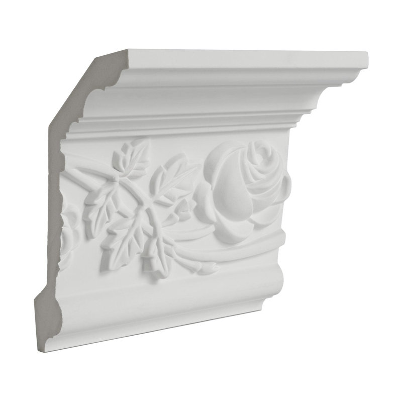 6-Inch White Polyurethane Floral Crown Moulding Sample