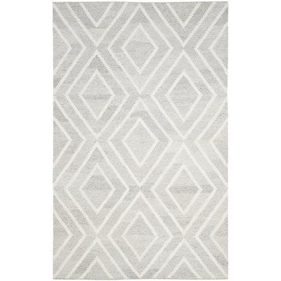 Whittlesey Hand Woven Viscose/Wool Geometric Rug in Gray/Ivory