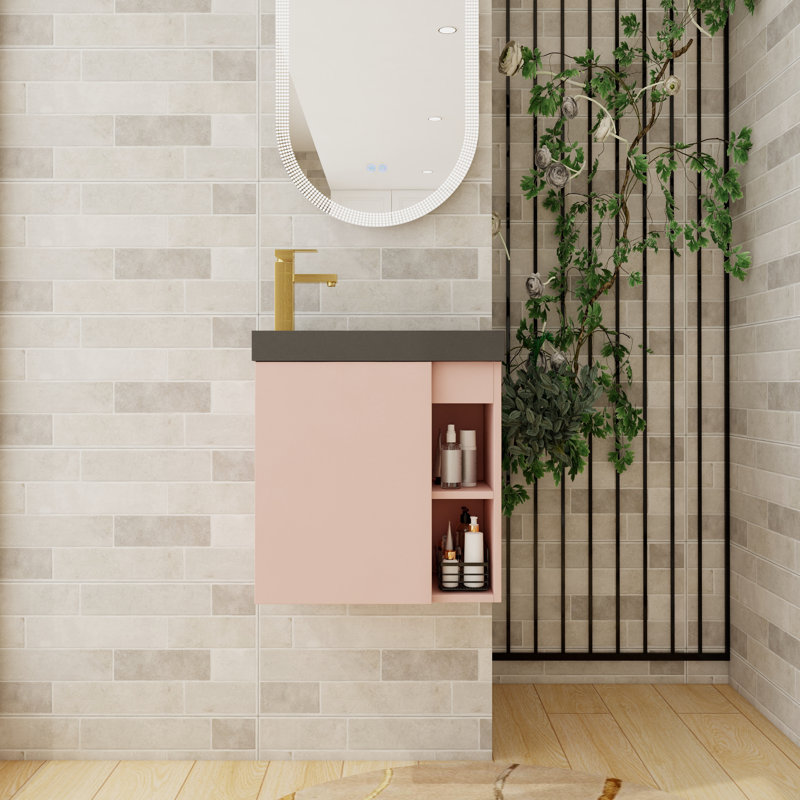 Meuble-lavabo simple 19,7 po avec plateau en résine Skyelar, Rose, Noir