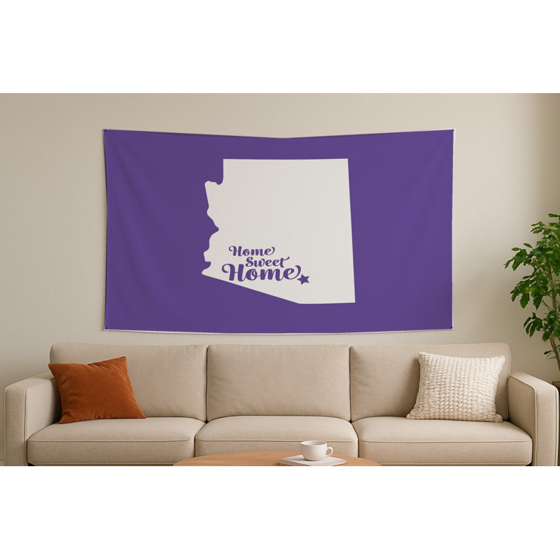 Home Sweet Phoenix — Silhouette de l'État de l'Arizona — Tapisserie murale tissée paysage, 26" H x 36" W
