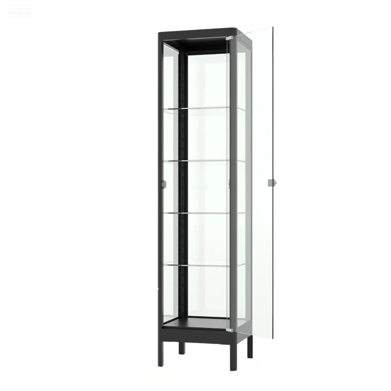 63" H Metal Display Cabinet Tempered Glass Curio Cabinet with Adjustable Shelves, RGB Lighting, Lockable, Black