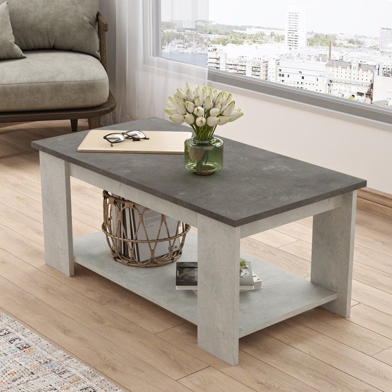 Table basse à tréteaux avec rangement, Gris clair, gris