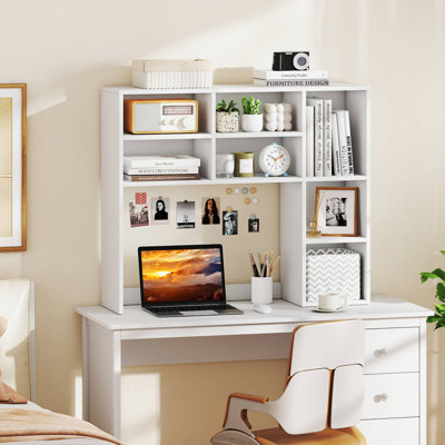 Desktop Bookshelf with 7 Open Cubbies & 3 Adjustable Shelves for Home Office Dorm White by Ebern Designs