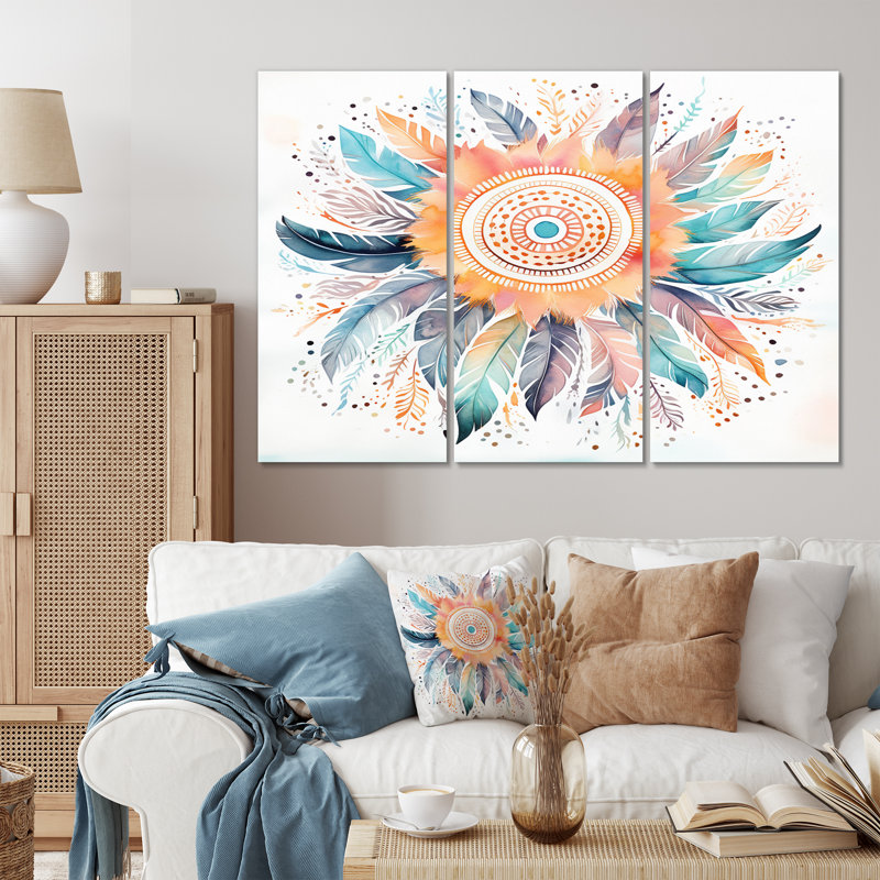 Pastel turquoise Boho Dreamcatcher II - ensemble d'art mural en toile Dream Catcher, H 28 po x l 36 po x P 1 po