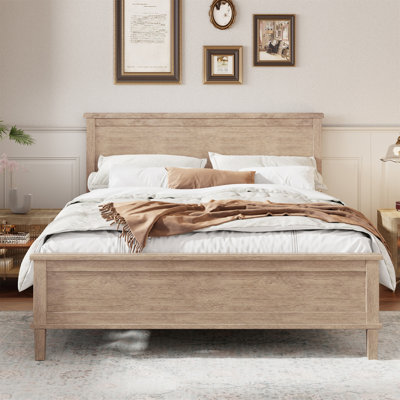 Lit plateforme Mid-Century en bois avec tête de lit et lattes en bois