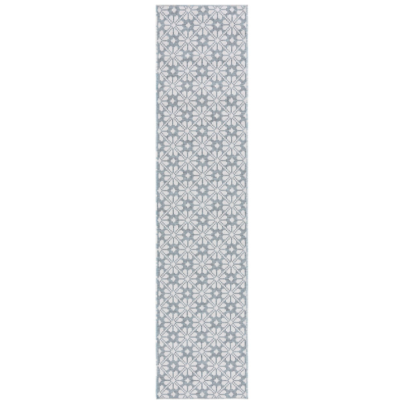 Blue and Beige Tufted Synthetic Runner Rug, 2' x 9'