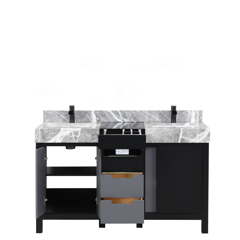Armoire de salle de bain 55 pouces Latitude Run® Zilara en noir et gris, avec comptoir et robinet