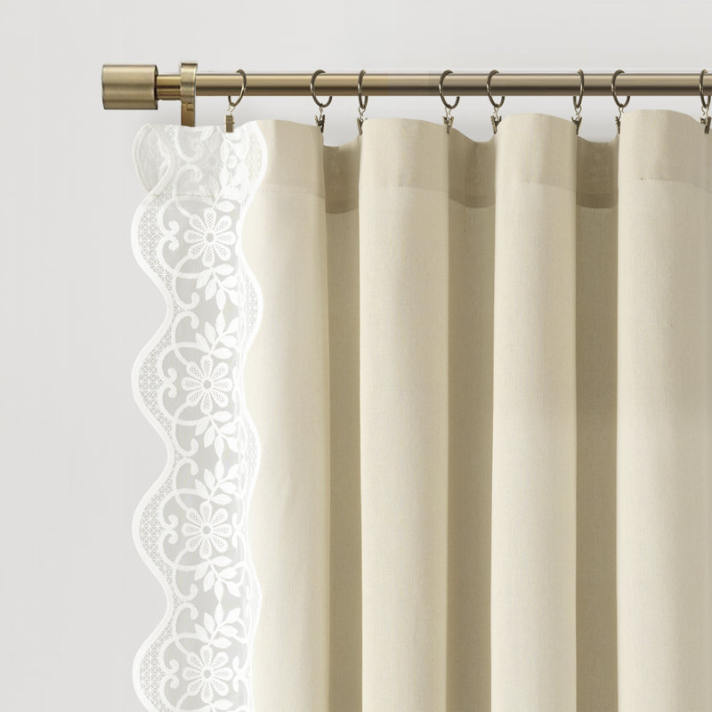 Fleurette 52" W x 84" L Scalloped Edge Lace Single Window Panel, Neutral/Off White