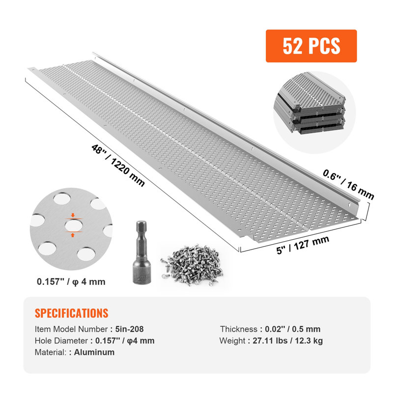 Heavy Duty Aluminum Gutter Guards - 208ft DIY Leaf Filter System for 5-Inch Gutters, Rust-Proof Debris Shield with Installation Hardware