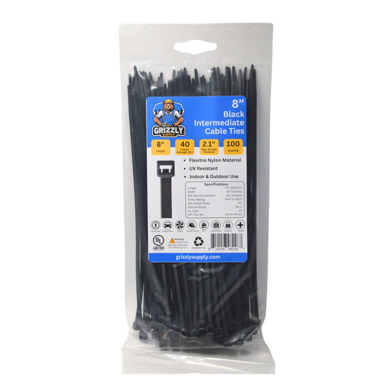 8" 40lb Intermediate Cable Tie 100/bag, Black
