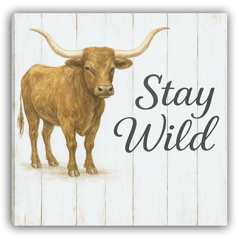 «Stay Wild», art sur toile de ferme rustique longhorn bull, H 40 po x l 40 po