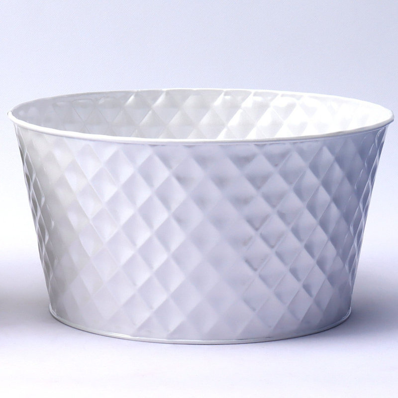 Shiny White Embossed Bucket, 7.75" H x 7.75" W x 4" D