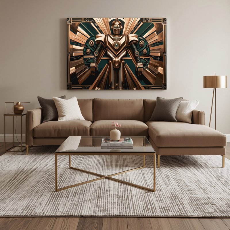 Art mural Sci Fi Art déco robot sur toile brune, H 16 po x l 20 po