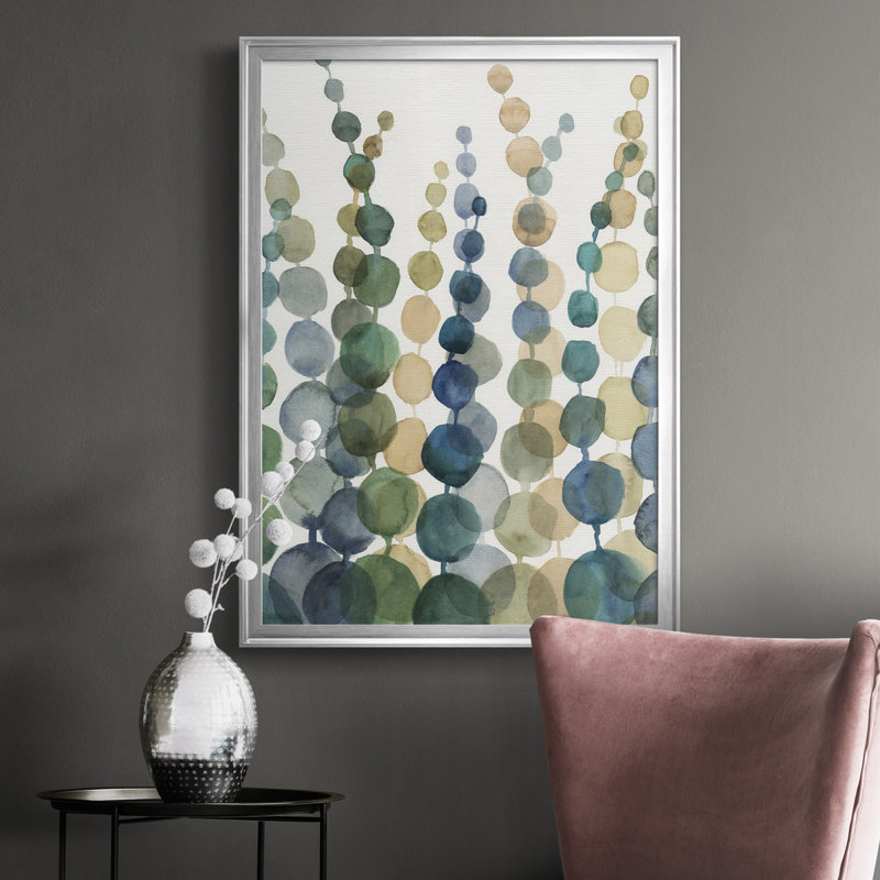 «Pompom Botanical I», toile encadrée de qualité supérieure - prête à être accrochée, H 36,5 po x l 26,5 po x P 1 po, Argent