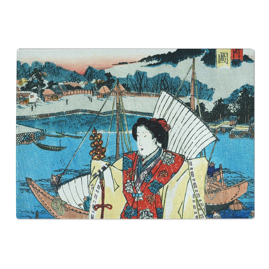 Tempered Glass View of Miya by Utagawa Toyokuni Chopping Board