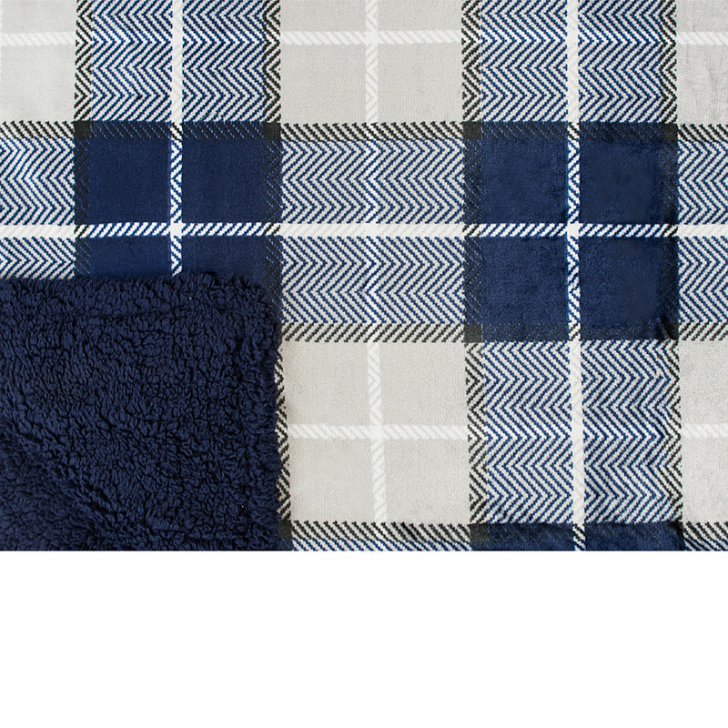 Navy Plaid Twin Reversible Sherpa Fleece Blanket