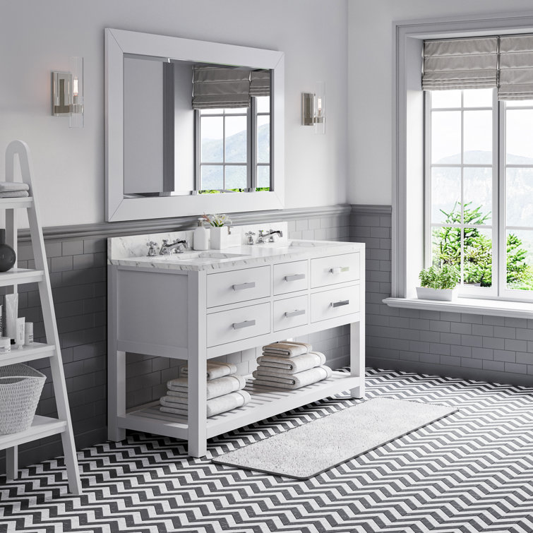 Cronin 60" Carrara White Marble Countertop Bath Vanity with Mirror