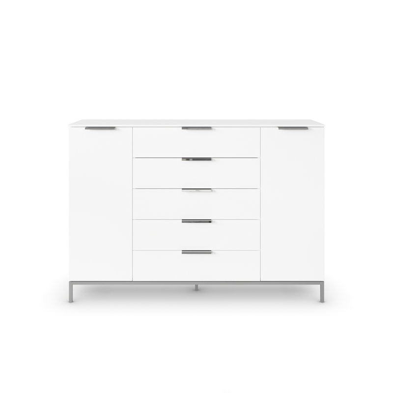 5 - Drawer Chest of Drawers, White/Chrome