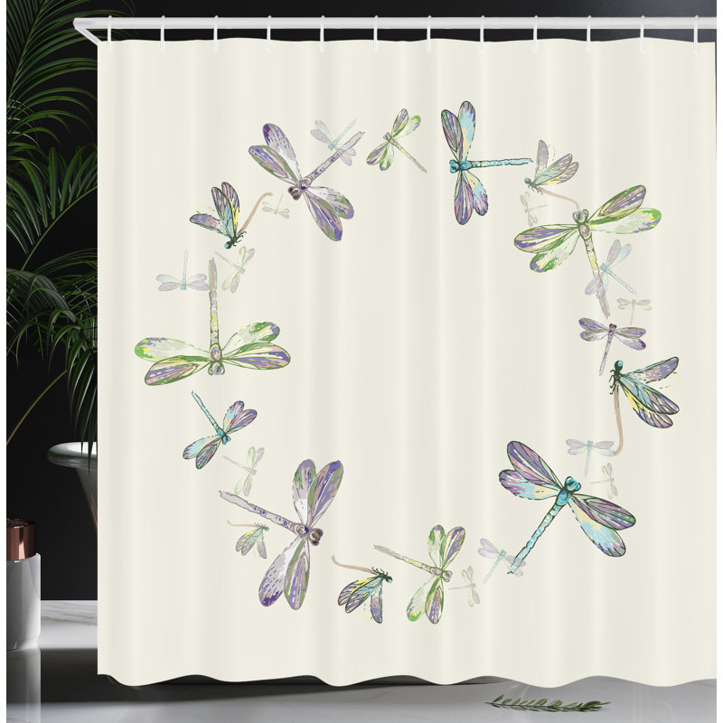 Dakota Fields Dragonfly Shower Curtain Forest Animals Circle Multicolor, 84" H x 69" W