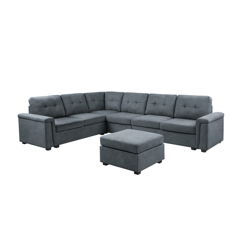 Canapé modulaire gris en tissu tissé 7 places avec repose-pieds Isla