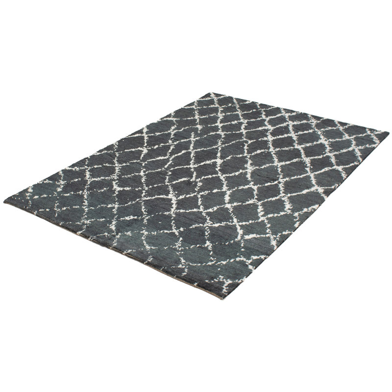 Tapis unique en laine noué à la main gris foncé de 6 pi x 9 pi Theodora