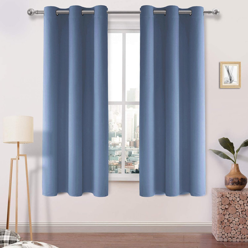 2 Thick Panels Room Darkening Blackout Curtains, Thermal Insulated Block Out Light Grommet Drapes, 42" W x 72" L, Dusty Blue