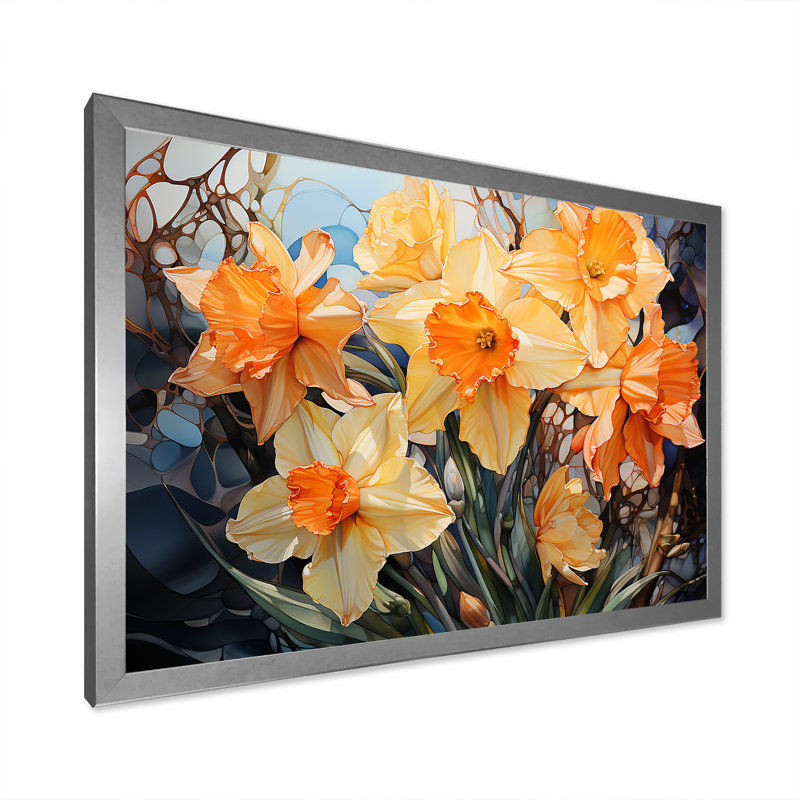 " Orange Daffodils Efflorescence ", Silver Single Picture Framed, 12" H x 20" W x 1" D