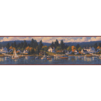 Maisano Village by the River Yacht Club Marina Forest Retro 15' L x 7'' W Wallpaper Border