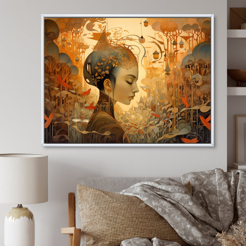 «Autumn Goddess Dreams I», reproduction sur toile, 34" H x 44" W, Cadre flottant blanc