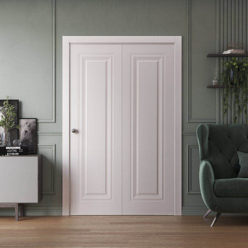Portes coulissantes pliantes 72 x 96 po | Essentiel 1111 blanc | Ensemble de quincaillerie pour moulures robustes | Portes de garde-robe de chambre en bois massif