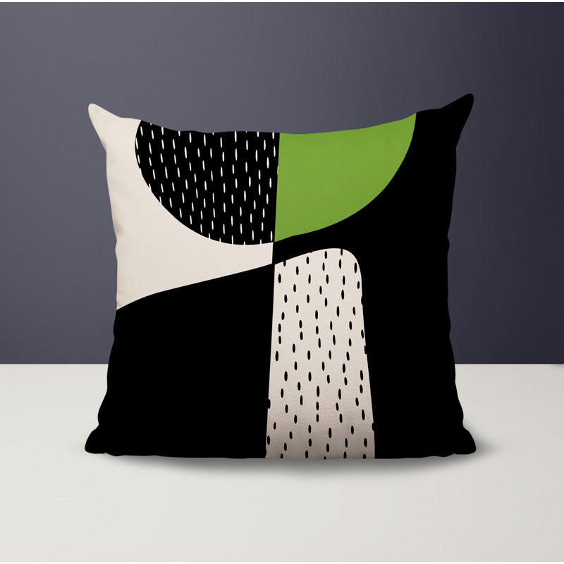 Coussin carré intérieur / extérieur pia, H 15 po x l 15 po, Chartreuse / noir / blanc cassé