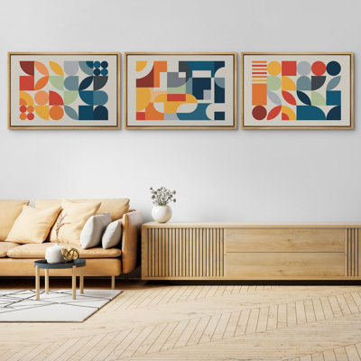 Ensemble de 3 pièces Mid-Century «Bright Orange Mid-Century Modern Retro Polygon»