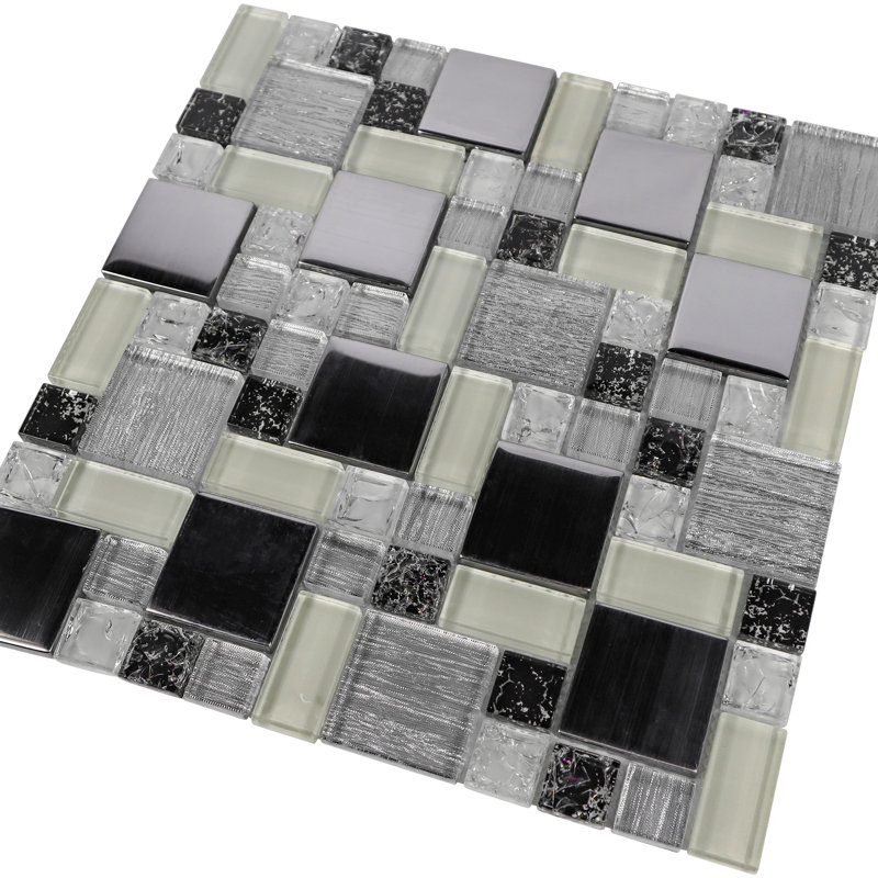 Palmerton 12" x 12" Ice-Crackle Versailles Random Sized Straight Edge Glass/Metal Mosaic Tile