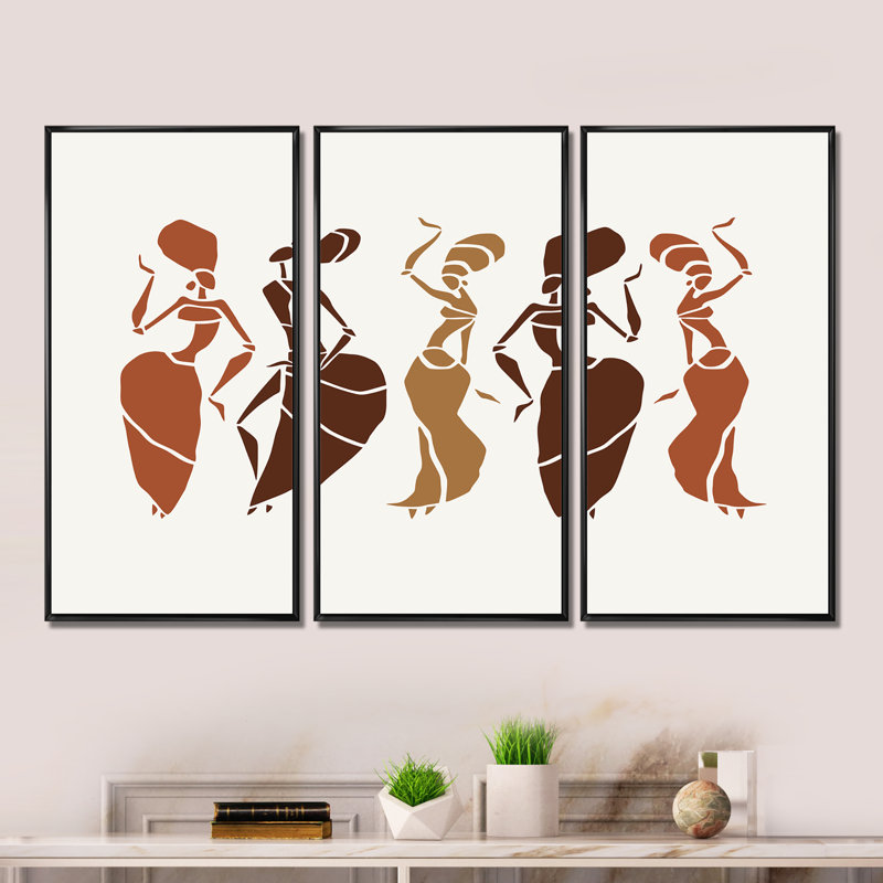 Belles silhouettes de danseurs afro-américains - ensemble d'art mural sur toile Glam, ensemble de 3, Noir