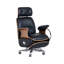 Fauteuil de direction haut de gamme en cuir noir et noyer 48,03 po de style italien avec contrôle électrique avec repose-pieds et fonction d'inclinaison