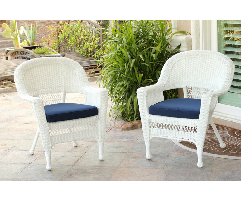 Chaise de patio avec coussins, Bleu minuit, Blanc