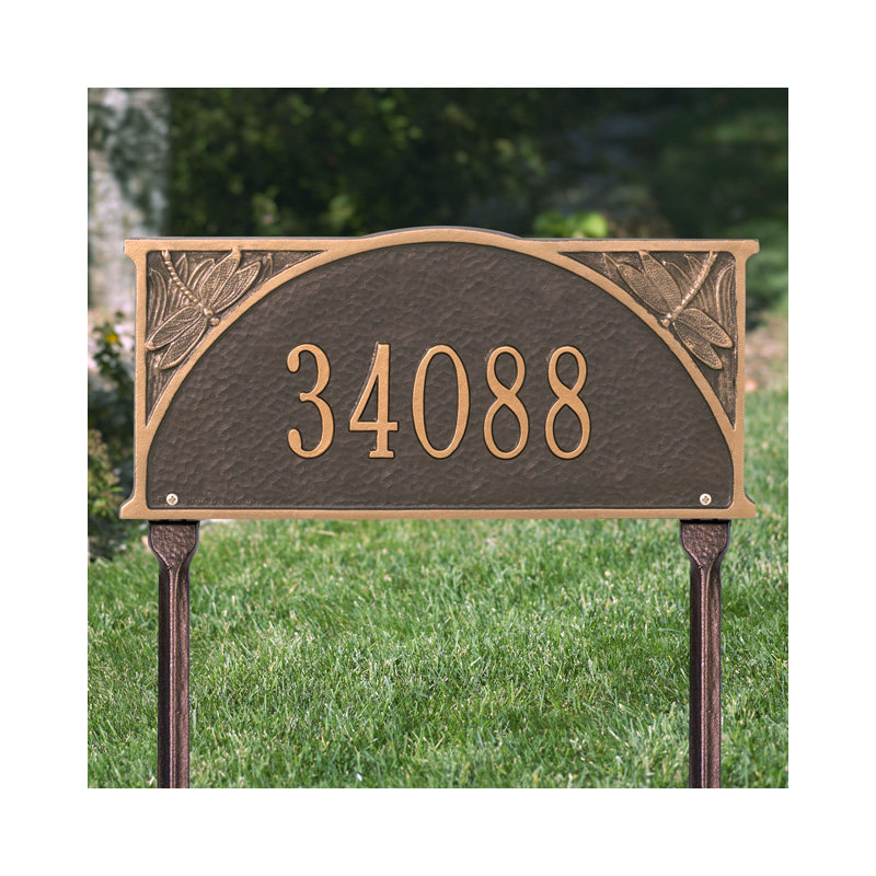 Dragonfly 1-Line Lawn Address Sign, Yes, Antique Copper